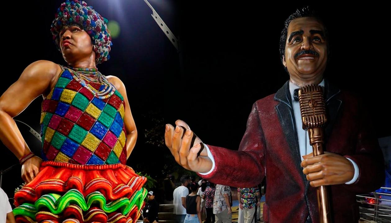 Esculturas de 'María Moñito' y Nelson Pinedo. 