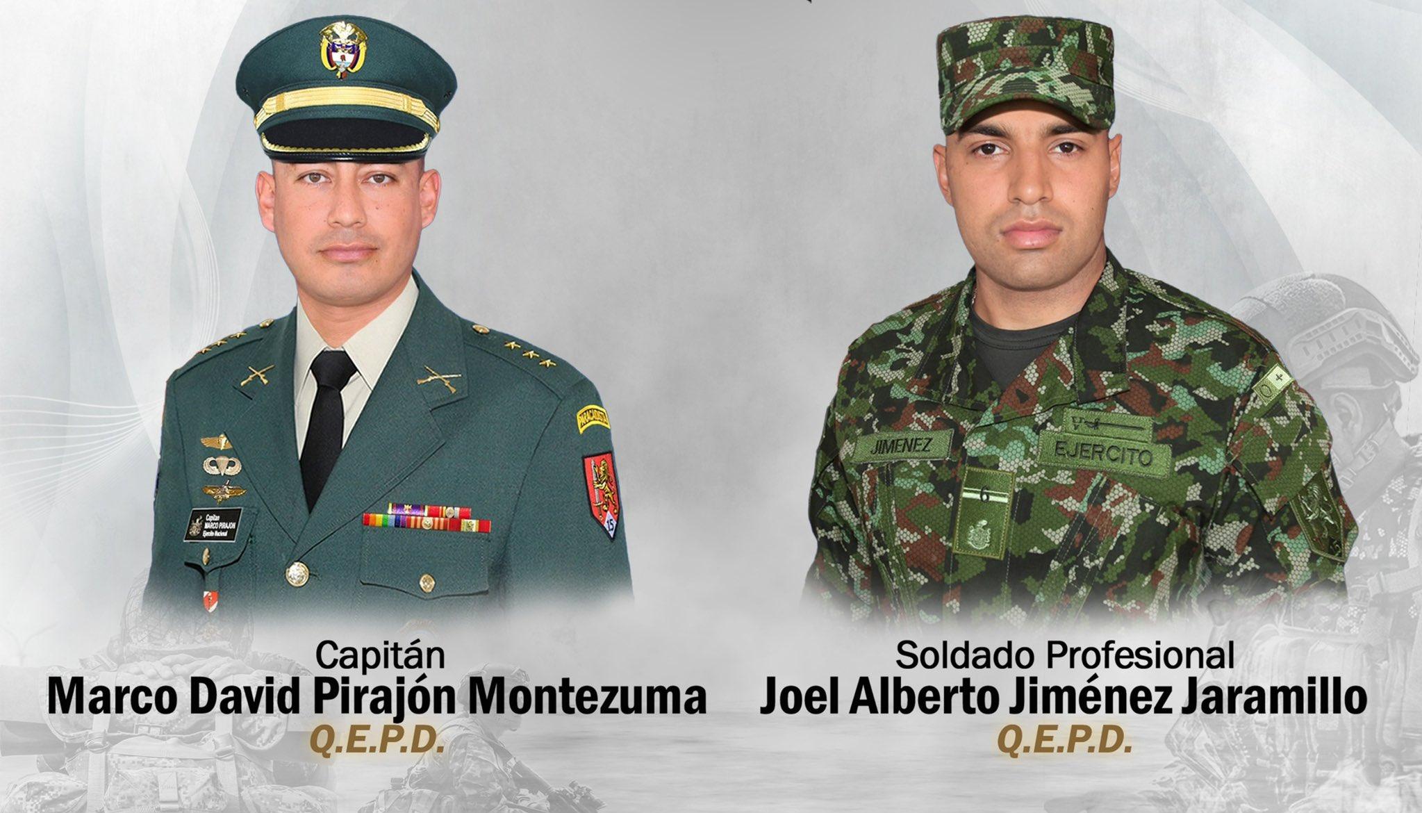 Las víctimas fueron el capitán Marco David Pirajón y el soldado Joel Alberto Jiménez.
