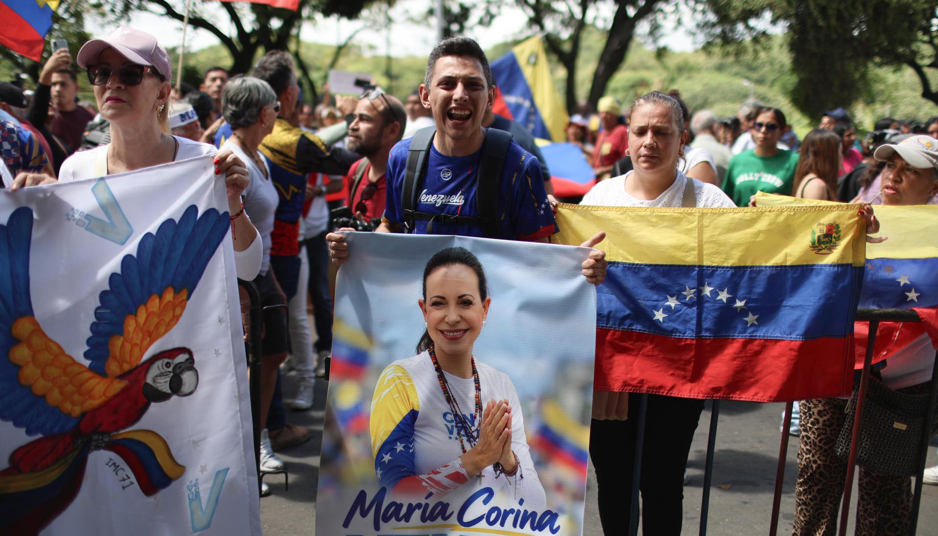 Marcha en favor del regreso de María Corina Machado, en Venezuela. 