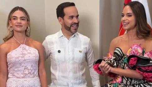 La primera dama Ana Lucía Pineda; el Presidente de la República, Abelardo De La Espriella; y la Reina del Carnaval 2027, Salwa Maloof Habib.
