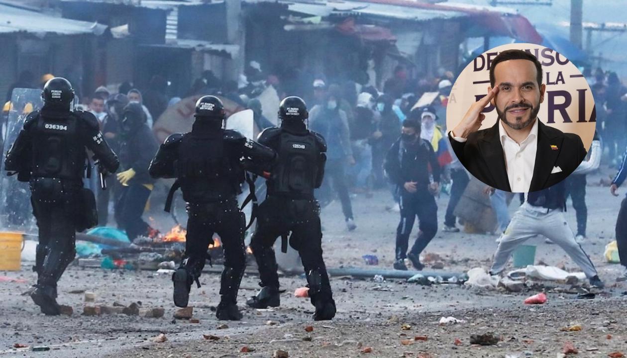 Imagen de protesta y del Presidente Abelardo De La Espriella.