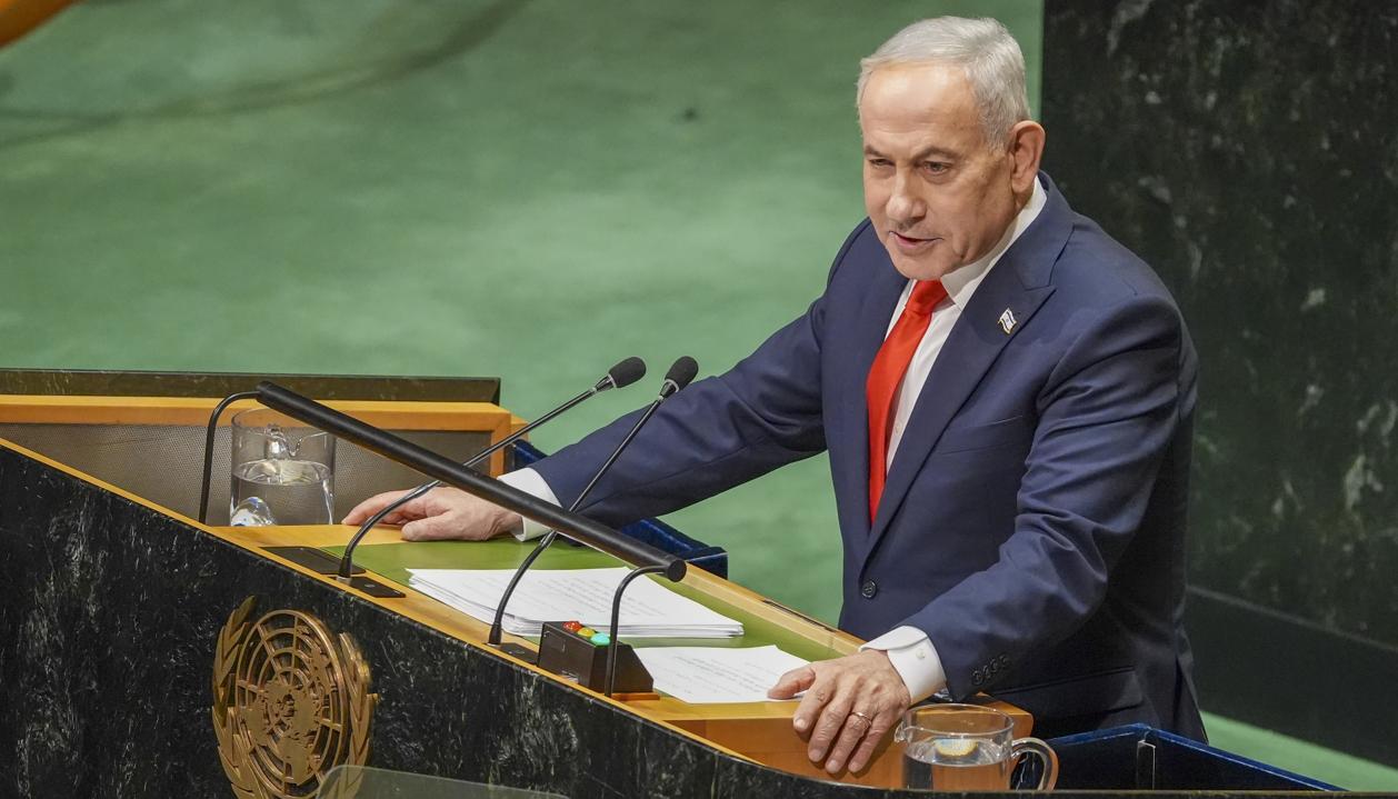 El primer ministro de Israel, Benjamín Netanyahu, durante su intervención en la Asamblea de la ONU.