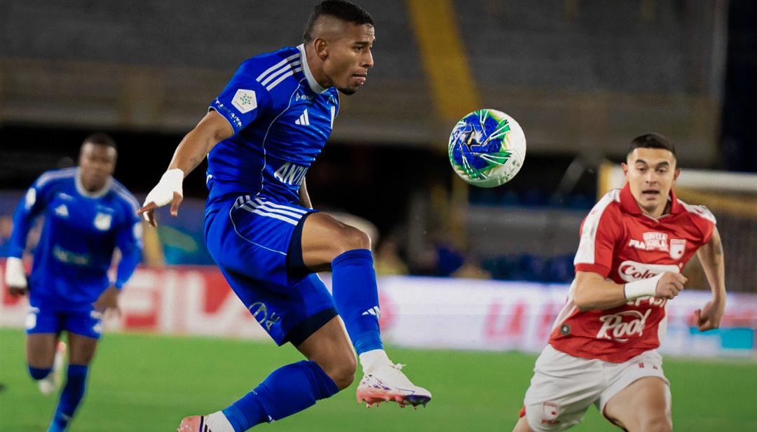 Jhomier Guerrero durante el partido contra Santa Fe.