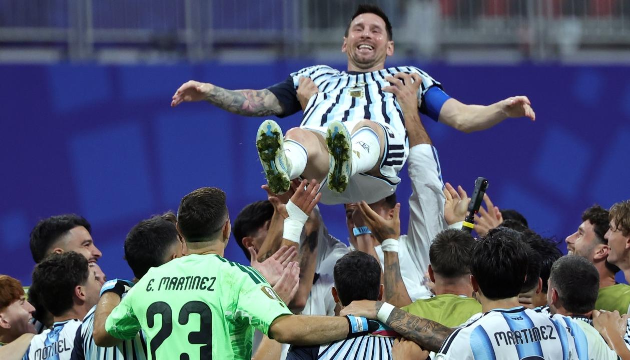 Lionel Messi festejando con Argentina durante el pasado Mundial. 