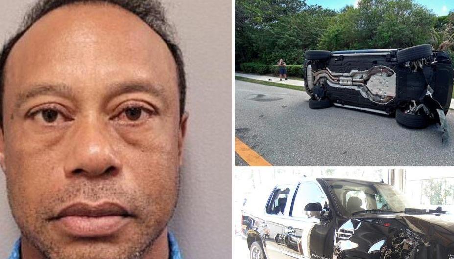 El golfista Tiger Woods y el automóvil accidentado.