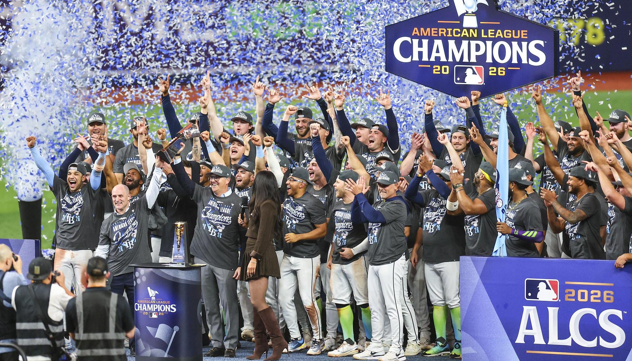 Los Rays de Tampa Bay tras coronarse campeones de la Liga Americana.