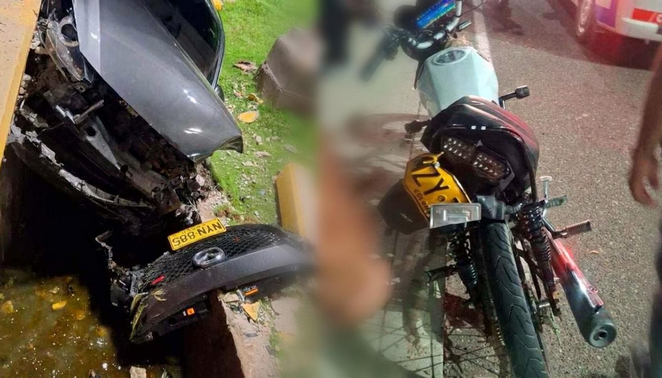 El vehículo y una de las motocicletas implicadas en los accidentes. 