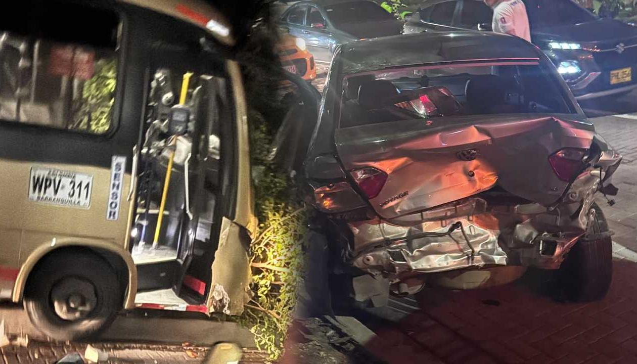 Bus de La Carolina y uno de los vehículos afectados.