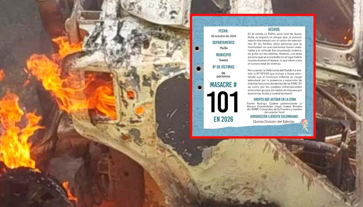 Vehículo que sufrió el atentado en el Huila.