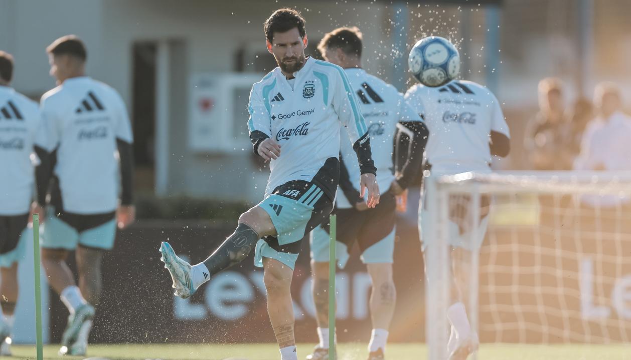 Messi durante el entrenamiento.