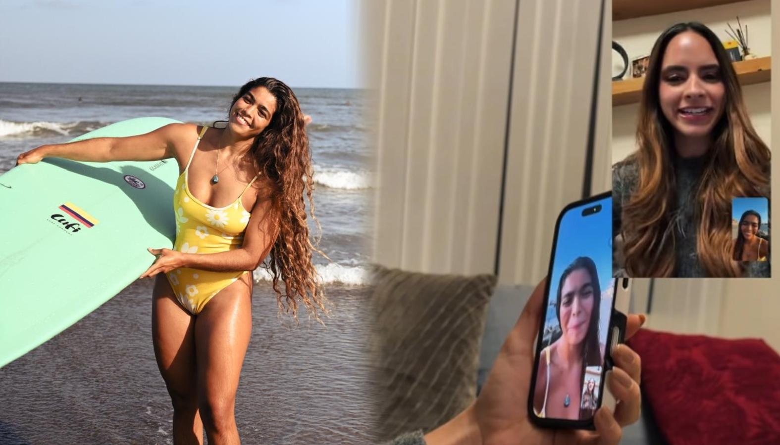 La Reina del Carnaval 2027, Salwa Maloof Habib, y la surfista Nataly Acosta.