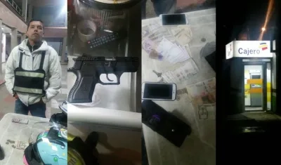 El intendente Rigoberto Isaza y los elementos incautados al momento de su captura.