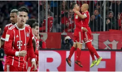 James Rodríguez anotó y Arjen Robben‏ lo felicitó.