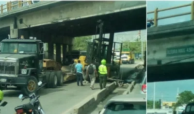 Foto del accidente en el puente de la Circunvalar con la calle 30 y la otra foto en donde se observa la medida de la luz del puente.