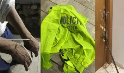 El dirigente amarrado, las prendas de la Ponal utilizadas y la puerta forzada.