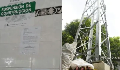 Sello de suspensión y las obras en ejecución.