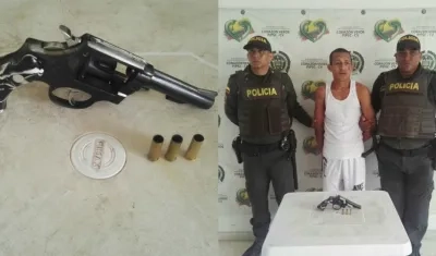 Al capturado lo sorprendieron con este revólver que usó para dispararle a los policías.