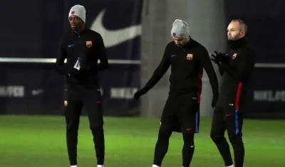 Andrés Iniesta en un entrenamiento con el Barcelona. 