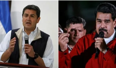 El presidente de Honduras, Juan Orlando Hernández y su homólogo, Nicolás Maduro.