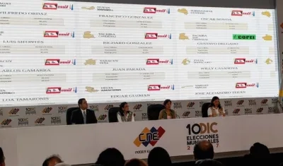 Miembros del CNE dando a conocer los resultados.