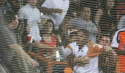 El pelotero colombiano Reynaldo Rodríguez se dejó provocar por el aficionado.