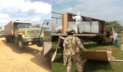 El vehículo en el que era transportada la aeronave.