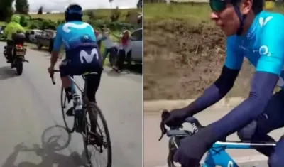 Nairo Quintana entrena ante la mirada de los aficionados. 