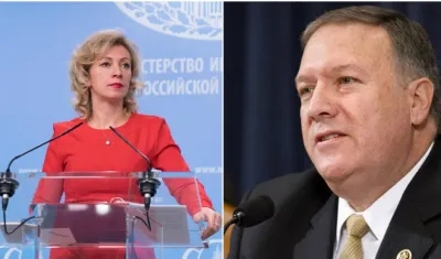 La portavoz rusa María Zajárova y el director de la CIA, Mike Pompeo.