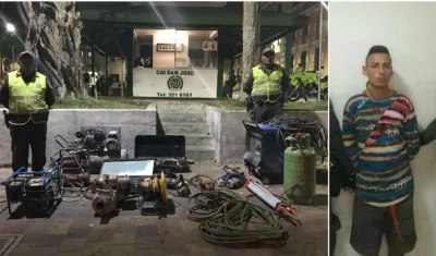 Elementos recuperados y el capturado Jesús Mauricio Guasguita Galvis.