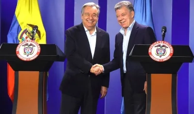 El Secretario General de la ONU António Guterres y el Presidente Juan Manuel Santos.