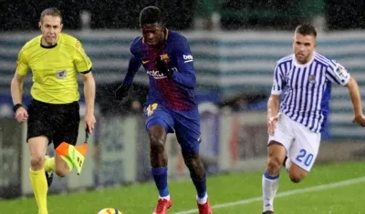 Ousmane Dembélé durante el partido ante la Real Sociedad.
