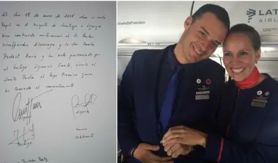 Acta de matrimonio y los recién casados Carlos Ciuffardi y Paula Podest Ruiz.