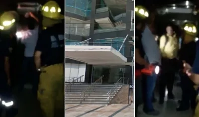 Momentos en que Bomberos rescatan a Cristian Fontalvo, luego de pasar 2 horas en un ascensor.