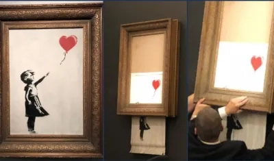 El cuadro cuando fue subastado y después cuando mediante dispositivo se destruyó.