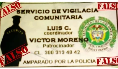 Falso volante promocionando servicio de vigilancia comunitaria.