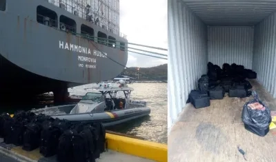 Droga hallada por la Armada dentro de un contenedor que estaba en el barco.