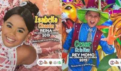 Isabella Sofía Chacón Ruiz y César Andrés De la Hoz Padilla, Reyes del Carnaval de los Niños 2019.