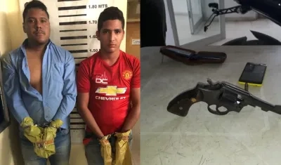 Los dos capturados Daniel Antonio Ariza Insignares y John Jaynner Morales Sierra dentro de la URI de la Fiscalía en Soledad