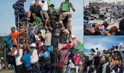 Los inmigrantes van en cualquier vehículo que los lleve o simplemente a pie.