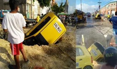 Así quedó el taxi tras el accidente.