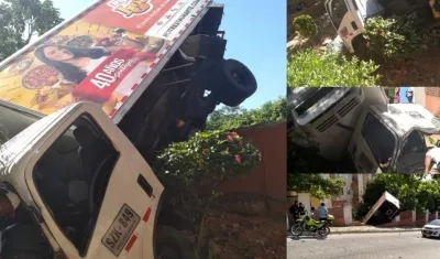 Así quedó el camión tras el accidente.