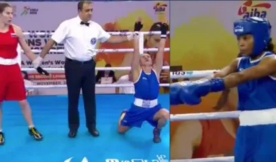 Yeni Marcela Arias, izquierda, ganó su combate; mientras Íngrit Valencia, a la derecha, lo perdió.