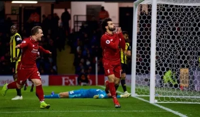 Mohamed Salah celebra su anotación. 