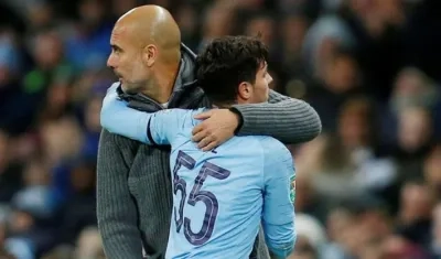 Pep Guardiola y Brahim Díaz. 