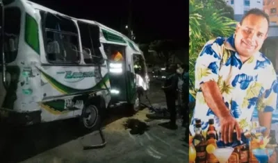 La buseta accidentada y foto en vida de Marlon José Marriaga Calderón.