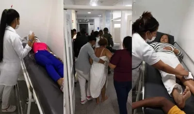 Varios de los lesionados cuando eran atendidos en el Hospital de Sabanalarga.