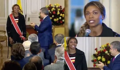 El Presidente Duque condecoró a la atleta Caterine Ibargüen.