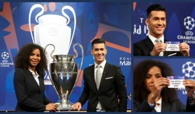 El exfutbolista español y embajador de la UEFA para la Liga de Campeones, Luis García, y la futbolista francesa Laura Georges.