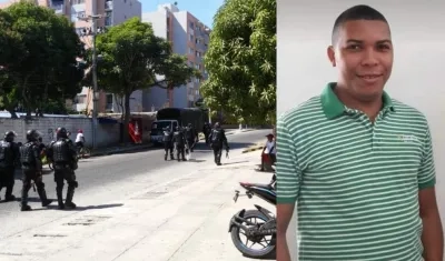 Agentes del Esmad en Medicina Legal y José De Los Reyes Cantillo Padilla.