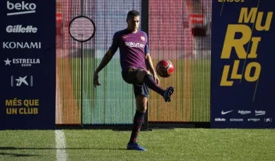 Jeison Murillo durante su presentación en el Camp Nou. 